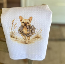 Christmas Dog Wreath Waffle Weave Tea Towel