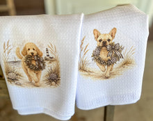 Christmas Dog Wreath Waffle Weave Tea Towel