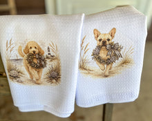Christmas Dog Wreath Waffle Weave Tea Towel