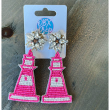 Pink Lighthouse Handmade Seed Beaded Dangle Earrings - OBX Prep