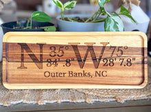 Outer Banks Coordinates Acacia Serving Tray | Custom Location or Personalized Coastal Gift