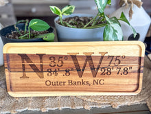 Outer Banks Coordinates Acacia Serving Tray | Custom Location or Personalized Coastal Gift