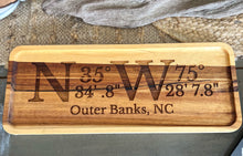 Outer Banks Coordinates Acacia Serving Tray | Custom Location or Personalized Coastal Gift