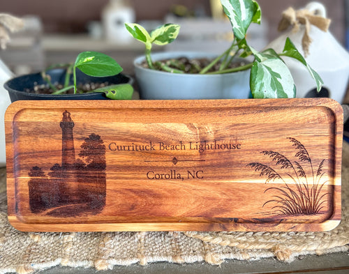 Outer Banks Lighthouse Acacia Serving Tray | Engraved OBX Heritage Coastal Gift