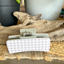 Grey Gingham Hair Claw | 4.5 Inch Acrylic Claw Clip | Neutral Coastal Hair Accessory