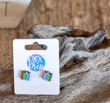 Hand-Painted Book Stack Stud Earrings – Birch Wood Earrings for Book Lovers & Teachers.