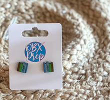 Hand-Painted Book Stack Stud Earrings – Birch Wood Earrings for Book Lovers & Teachers.