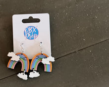 3D Rainbow & Cloud Hand-Painted Earrings – Handmade Birch Wood Dangle Earrings