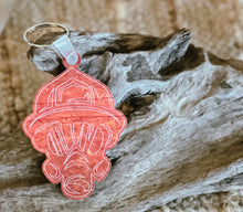 Firefighter Mask Acrylic Keychain – Rust & Flame Print – Round Keychain Made in the Outer Banks