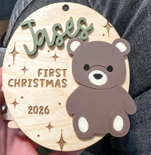 Personalized Baby’s First Christmas Teddy Bear Ornament | Wood and Acrylic Baby Keepsake