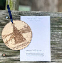 Custom engraved Fredericksburg landmark ornaments shown as examples of personalized town, monument and historic-location wood ornament commissions.