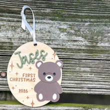 Personalized Baby’s First Christmas Teddy Bear Ornament | Wood and Acrylic Baby Keepsake