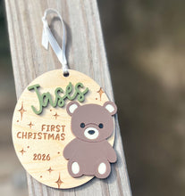 Personalized Baby’s First Christmas Teddy Bear Ornament | Wood and Acrylic Baby Keepsake