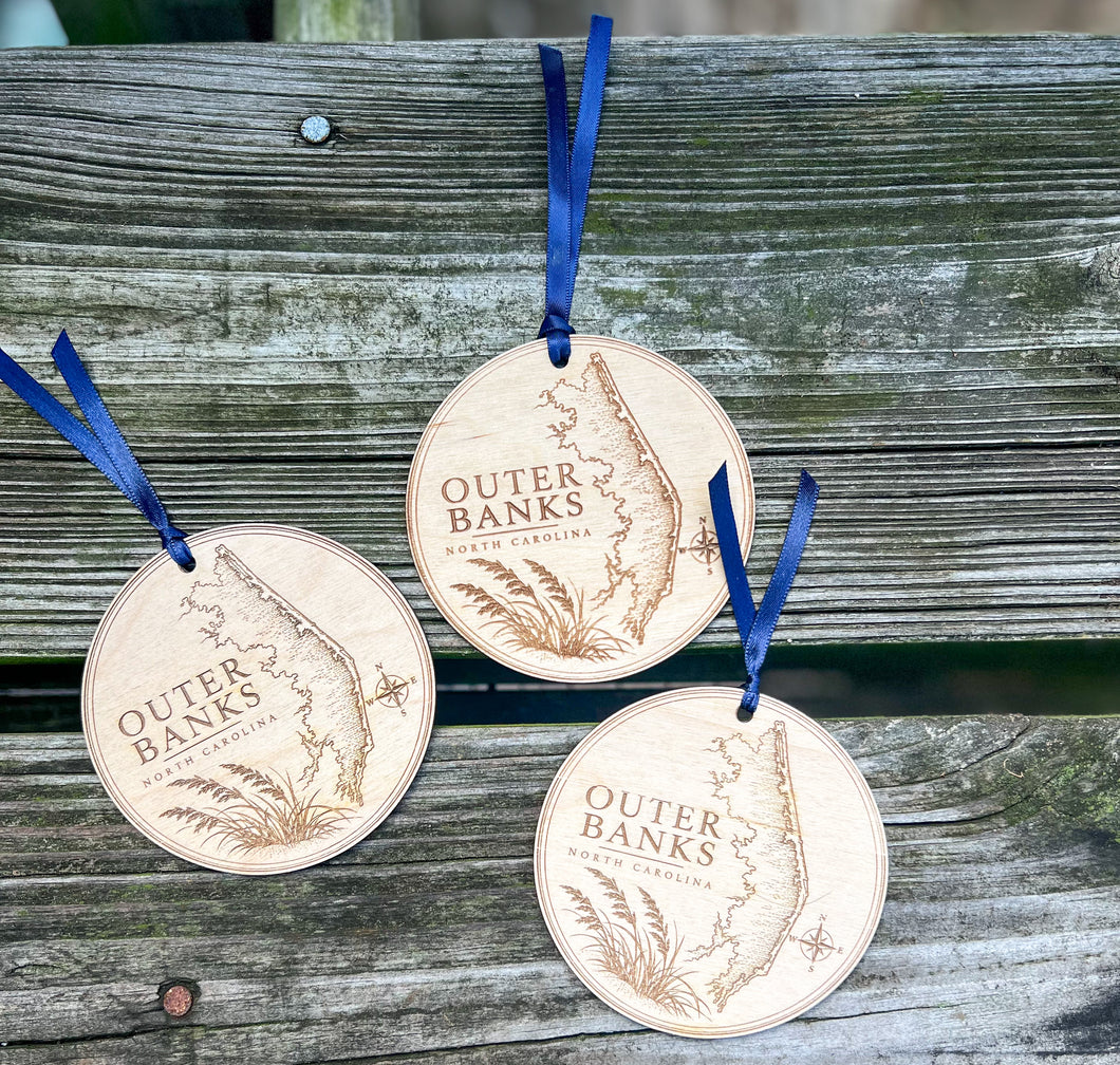 Outer Banks Map Ornament | Engraved OBX North Carolina Wooden Christmas Ornament