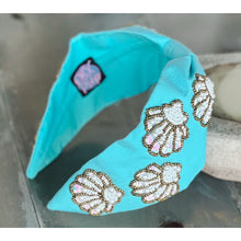 Seashell Seed Beaded Turquoise Top Knot Headband - OBX Prep