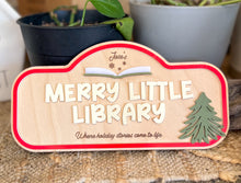 Personalized Merry Little Library Sign | Kids Christmas Reading Nook Decor | Pretend Play Library | Custom Holiday Book Sign