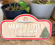 Personalized Merry Little Library Sign | Kids Christmas Reading Nook Decor | Pretend Play Library | Custom Holiday Book Sign
