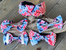 Patriotic Chinoiserie Floral Dog Bow Clip and Dog Collar Bowtie.