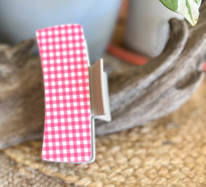Red Gingham Preppy Christmas Acrylic Hair Claw Clip | Holiday Stocking Stuffer