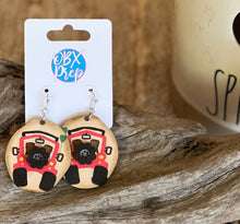 Hand-Painted Jeep Earrings – 3D Birch Wood with Green Heart Balloon