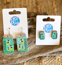 Firefly Jar Earrings – Hand-Painted Birch Wood in Stud or Dangle.