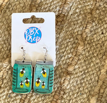 Firefly Jar Earrings – Hand-Painted Birch Wood in Stud or Dangle.