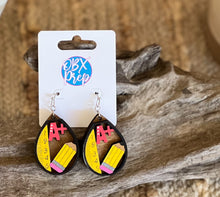 Teacher Collage Earrings – Hand-Painted 2-Layer Birch Wood.