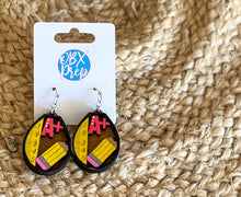 Teacher Collage Earrings – Hand-Painted 2-Layer Birch Wood.