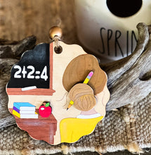 Hand-Painted Teacher Ornament – Scalloped Birch Wood
