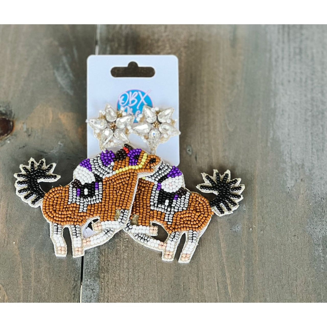 Kentucky Derby Riding Horse Seed Beaded Earrings - OBX Prep