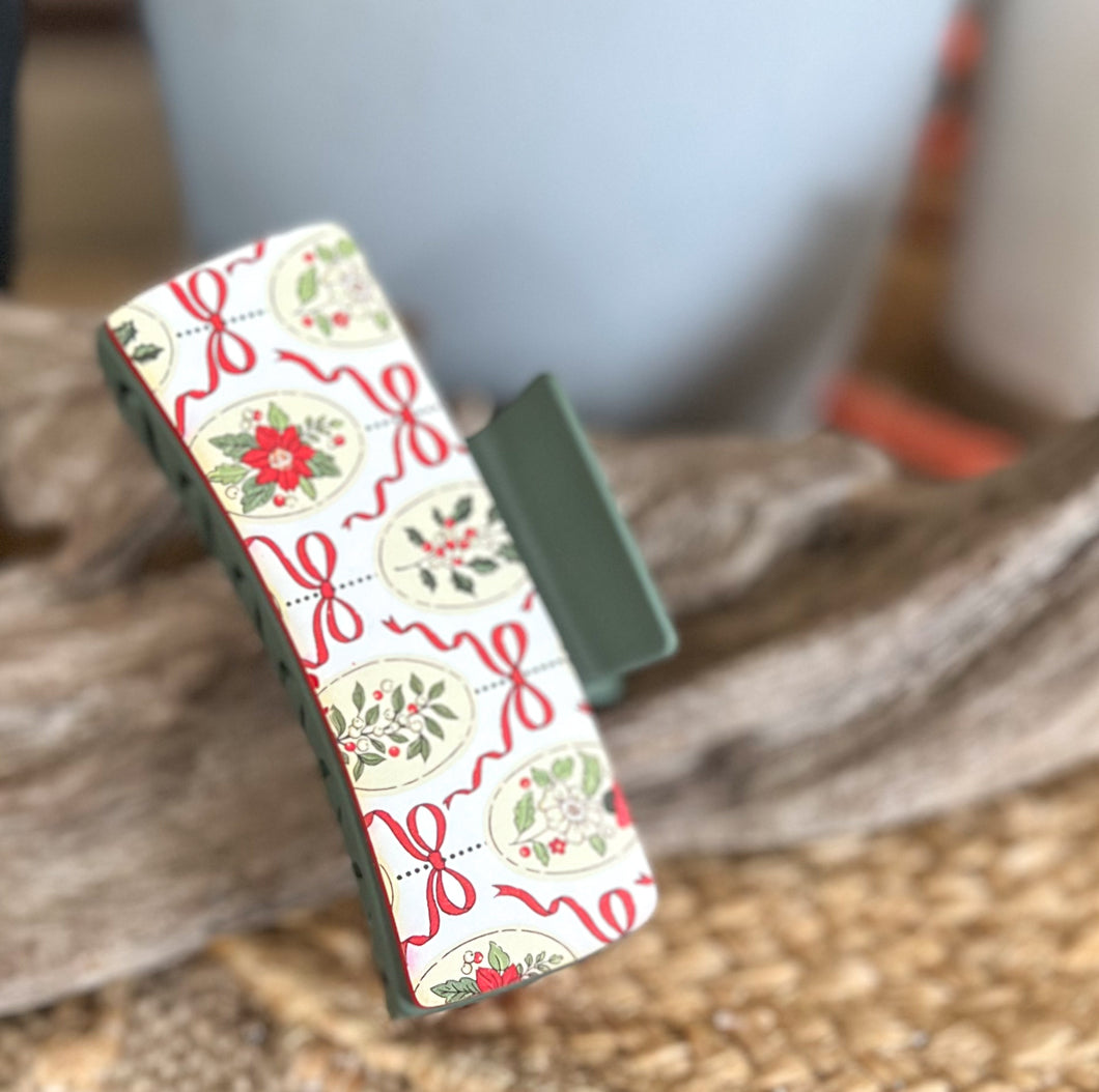 Christmas Ornament Bow Pattern Hair Claw | 4.5