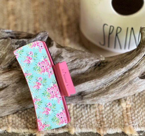 Tropical Floral Hair Claw | Soft Blue & Pink Print | Handmade in OBX