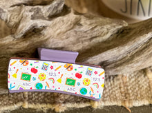 Back-to-School Teacher Hair Claw | Handmade in OBX | Yellow Acrylic with School Print