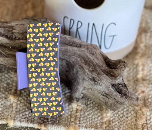 Candy Corn Halloween Hair Claw – Printed Acrylic Clip.