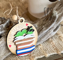 Bookworm Ornament – Handcrafted & Hand-Painted Birch