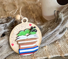 Bookworm Ornament – Handcrafted & Hand-Painted Birch