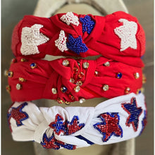 Patriotic Red, White, and Blue Jeweled Top Knot Red Headband 4th of July - OBX Prep