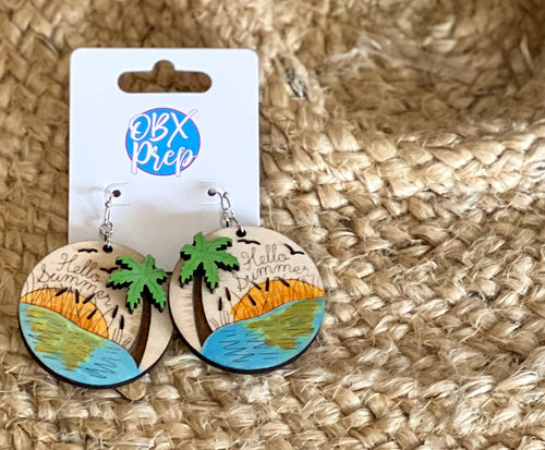 Hello Summer Hand-Painted Birch Wood Earrings.