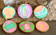 Hand-Painted Coastal Ornament Set | Grandmillennial Preppy Christmas Decor | OBX Handmade Wood Slices