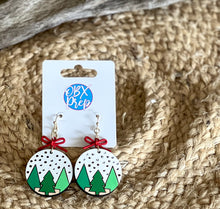 Winter Wonderland Birch Earrings – Hand Painted with Red Bow Topper