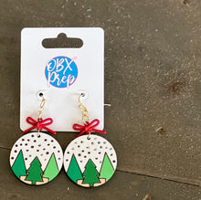 Winter Wonderland Birch Earrings – Hand Painted with Red Bow Topper