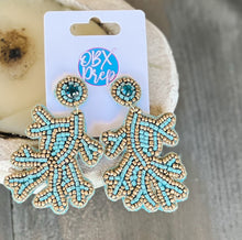 Beach Coral Blue Seed Beaded Earrings - OBX Prep