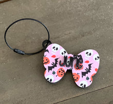 Spooky Coquette Personalized Halloween Bow Bag Tag – Custom Name, OBX Handmade.