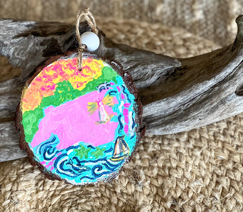 Preppy Hand-Painted NC Ornament – Outer Banks Coastal Christmas Décor