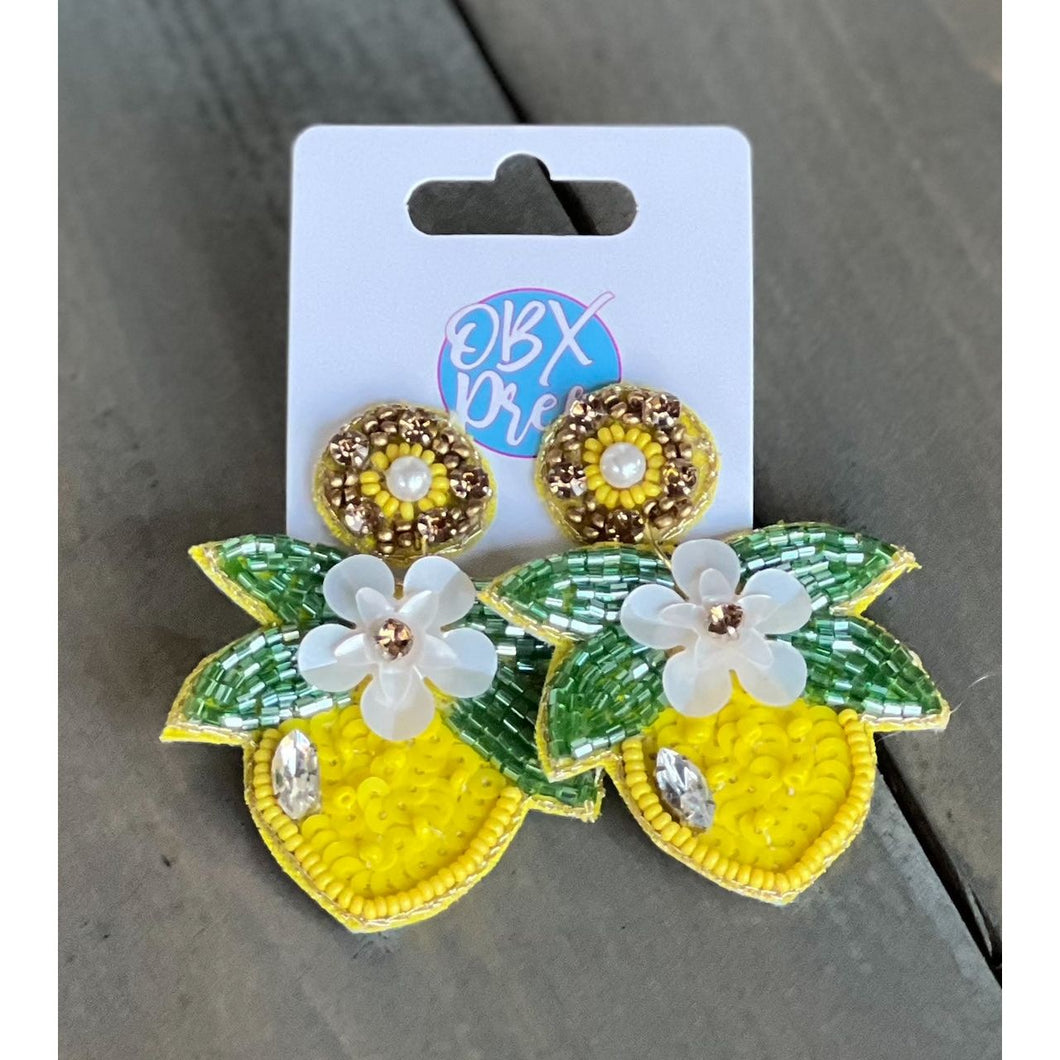 Lemon Seed Bead Dangle Earrings - OBX Prep