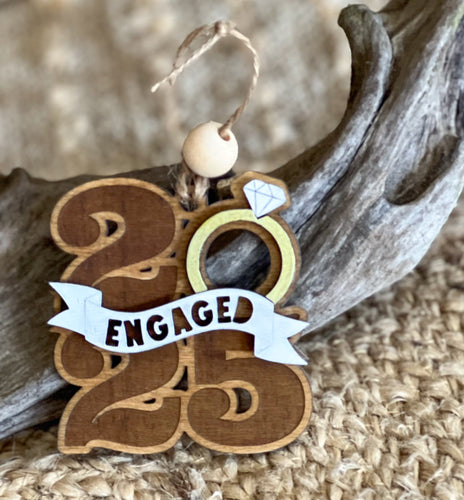 2025 Engagement Christmas Ornament – Newly Engaged Couple Gift, Hand-Painted Wooden Ring Ornament, Holiday Keepsake