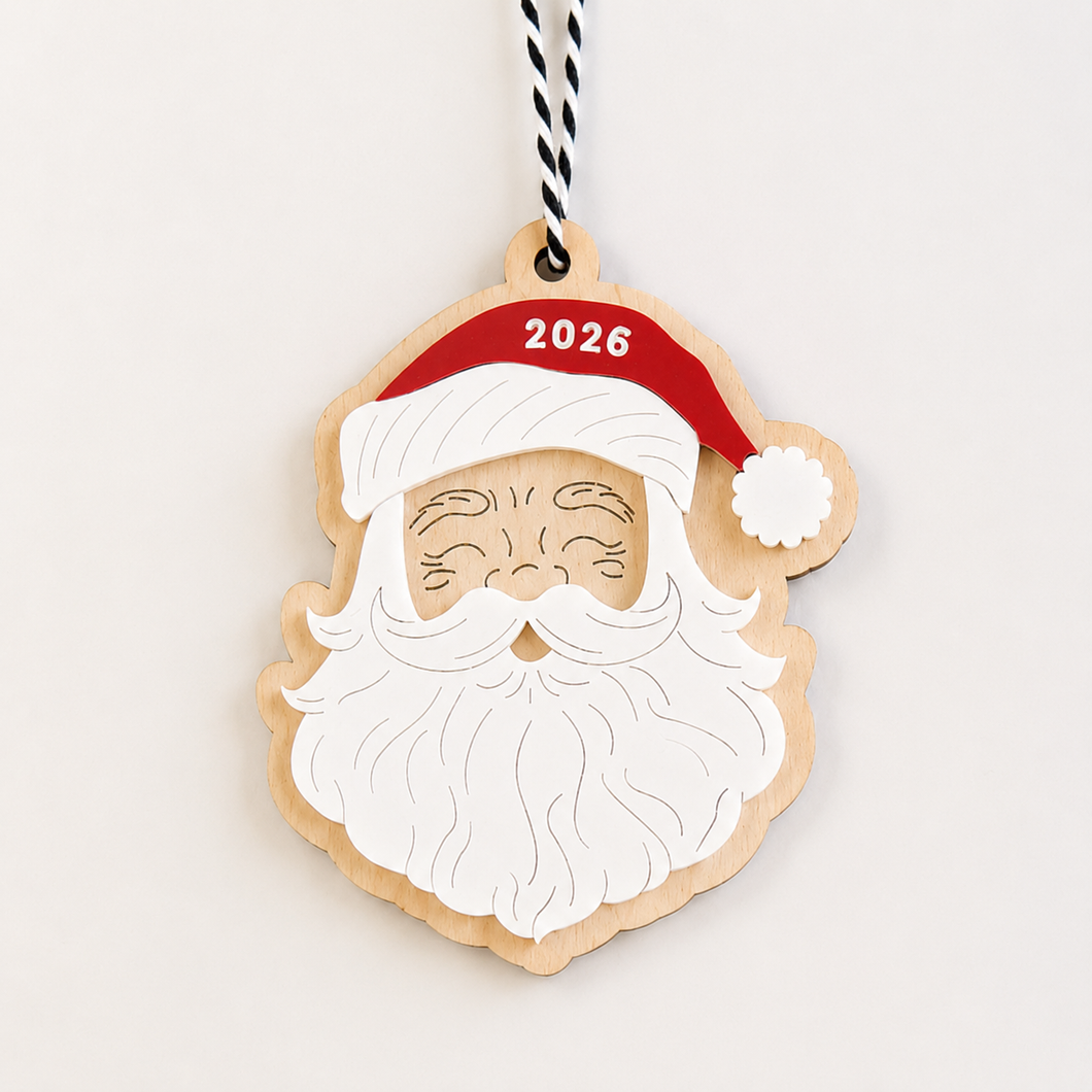 2026 Santa Ornament | Layered Baltic Birch and Acrylic Christmas Keepsake