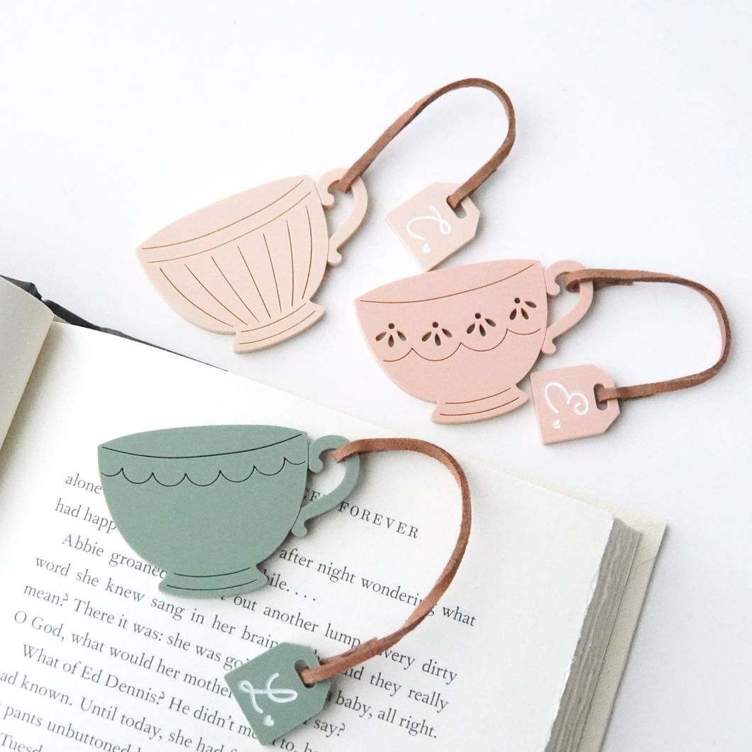 Personalized Teacup Bookmark | Scalloped Tea Cup Page Marker with Initial