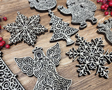 Handmade Outline Christmas Ornaments | Baltic Birch Angel, Reindeer, Santa, Snowflake, Tree & Snowman | Pattern Ply or Stained
