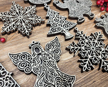Handmade Outline Christmas Ornaments | Baltic Birch Angel, Reindeer, Santa, Snowflake, Tree & Snowman | Pattern Ply or Stained